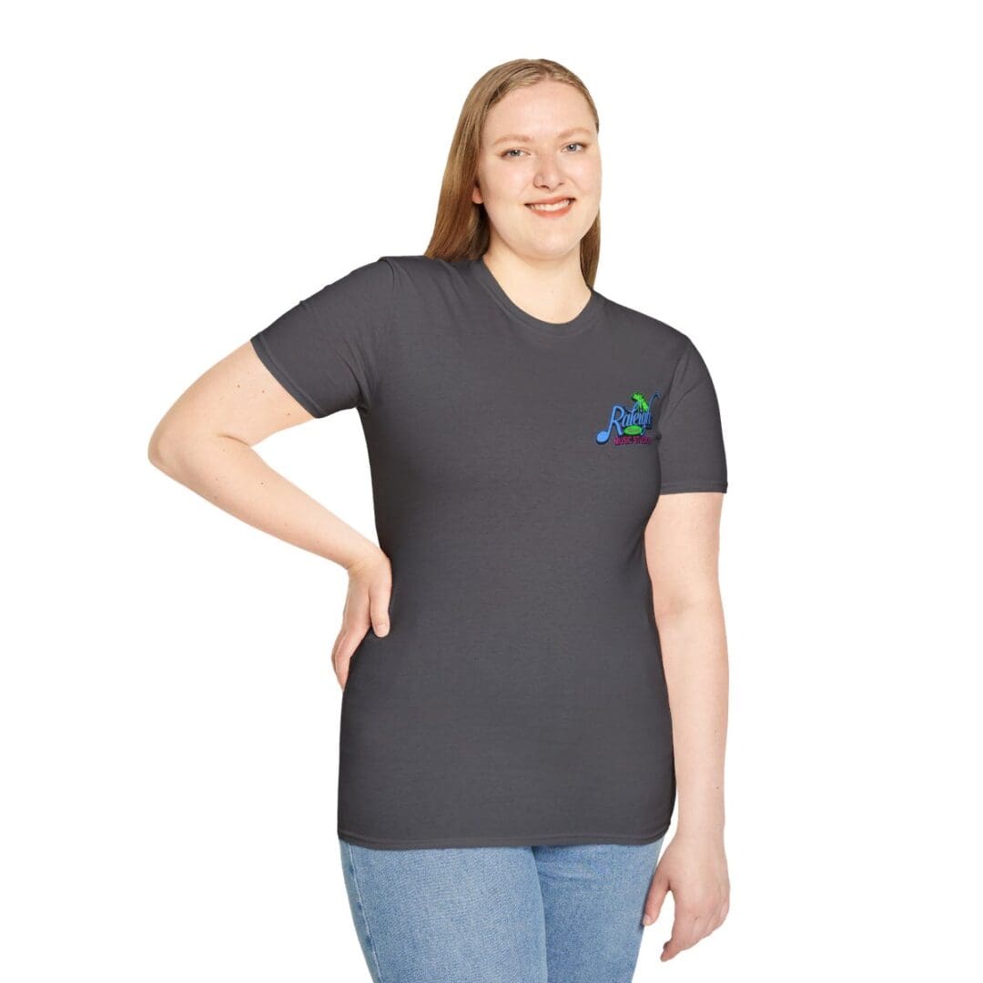 Woman in dark gray Rover's t-shirt.
