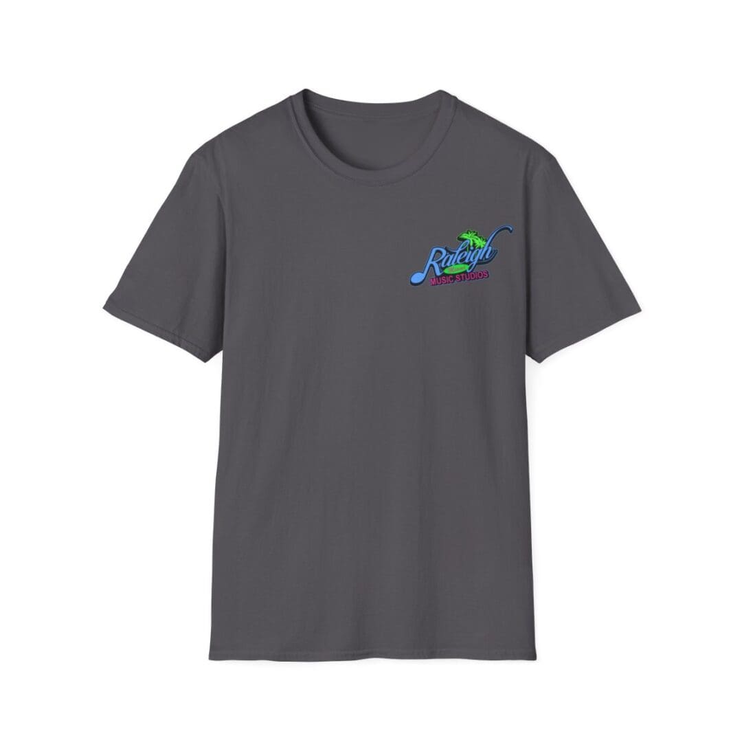 Dark grey t-shirt with Raleigh Music Studios logo.