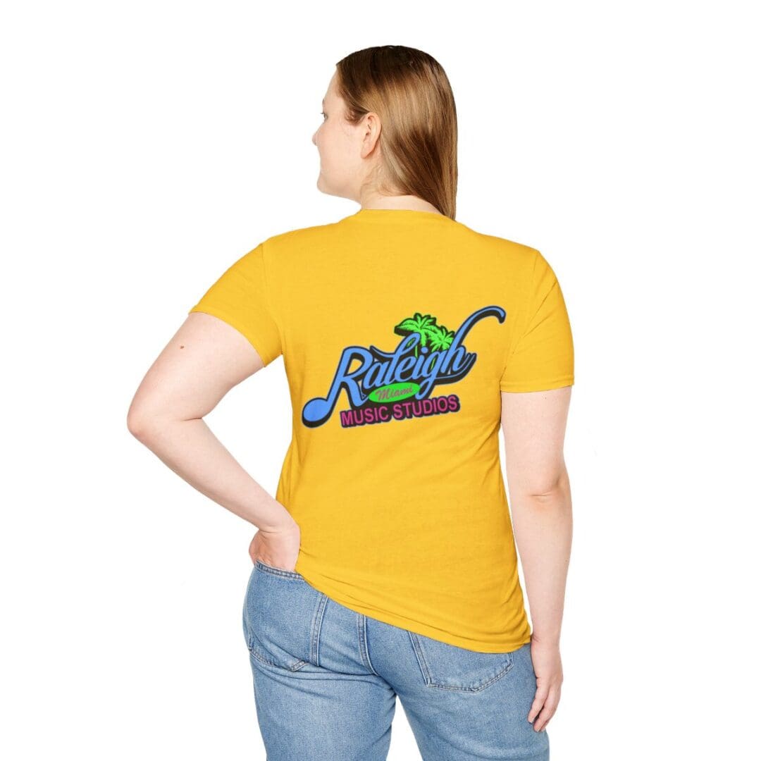 Here's an alt tag for the image: Raleigh Music Studios T-shirt back.
