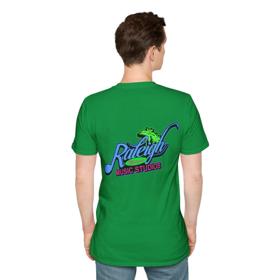 Green t-shirt, Raleigh Music Studios logo.