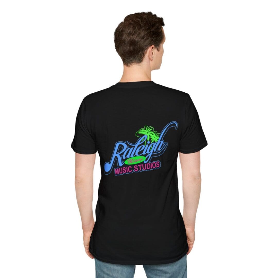 Black T-shirt, Raleigh Music Studios logo.