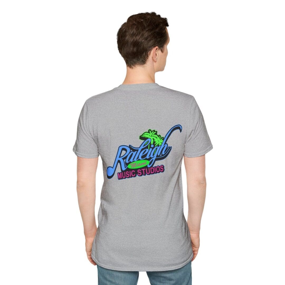 Here's an alt tag for the image: Raleigh Miami Music Studios T-shirt