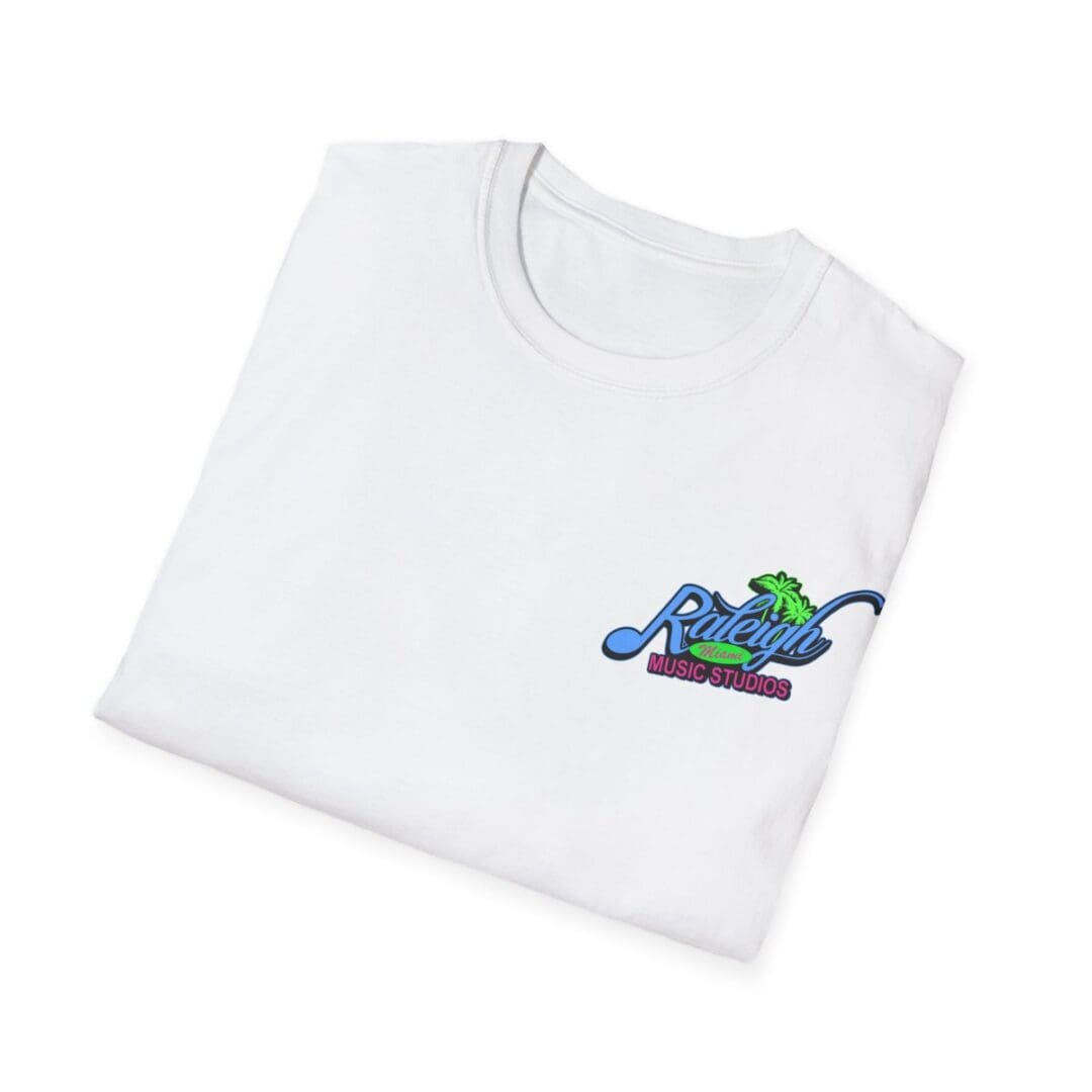 White t-shirt with Raleigh Music Studios logo.