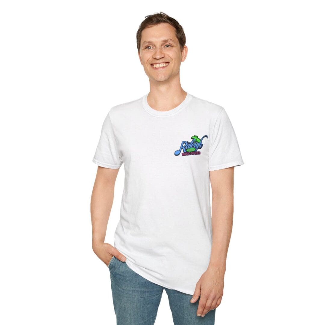 Man in white Raleigh Watersports tee.