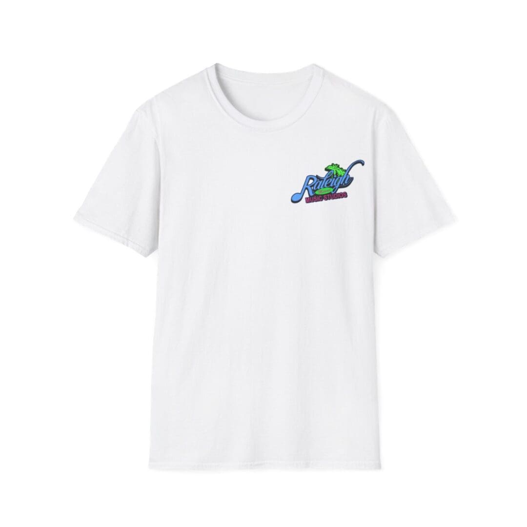 White t-shirt with Raleigh Music Studios logo.