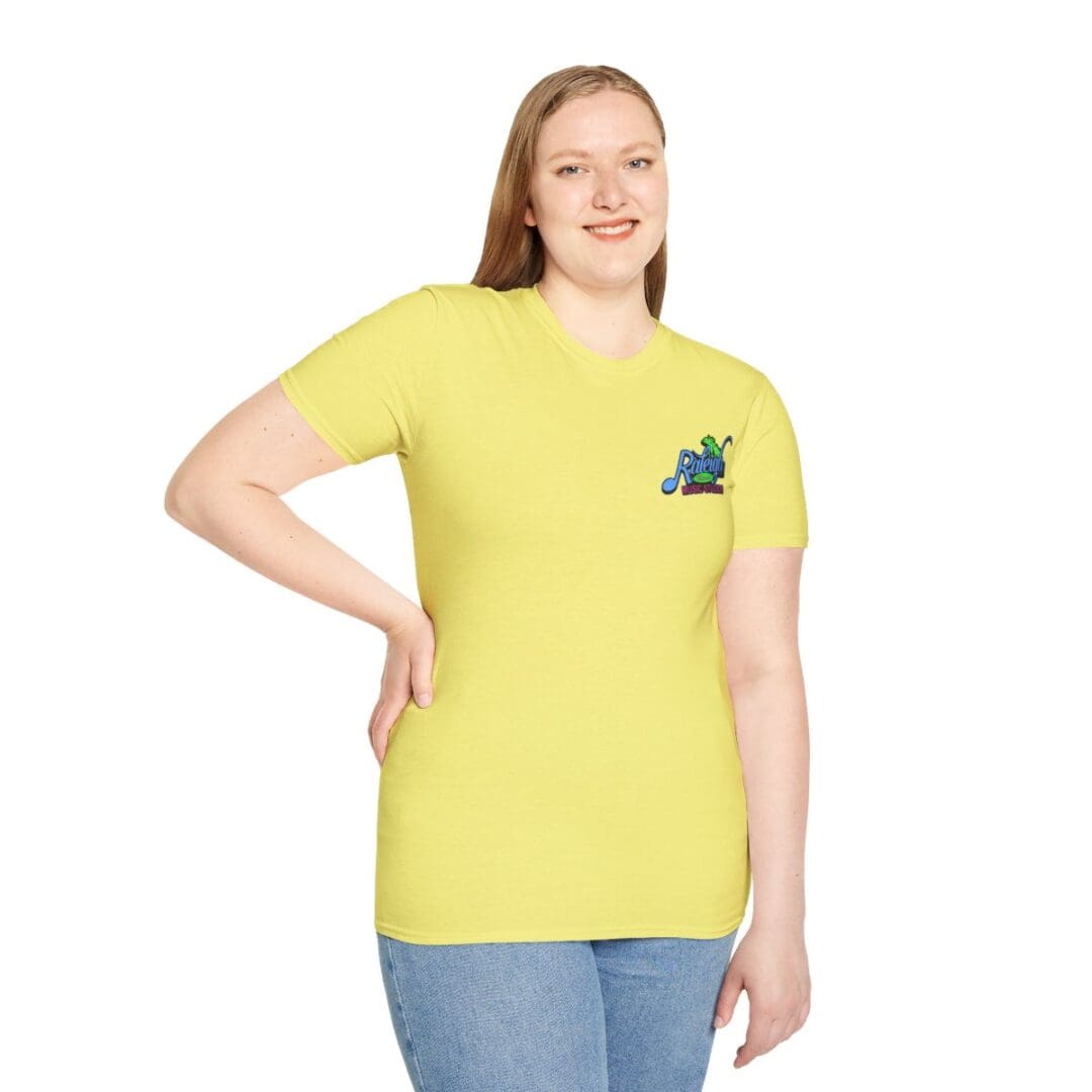 Woman in yellow Riverbend t-shirt.