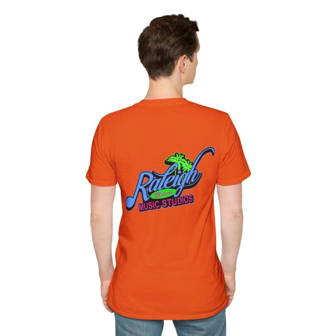 Orange shirt: Raleigh Music Studios logo.