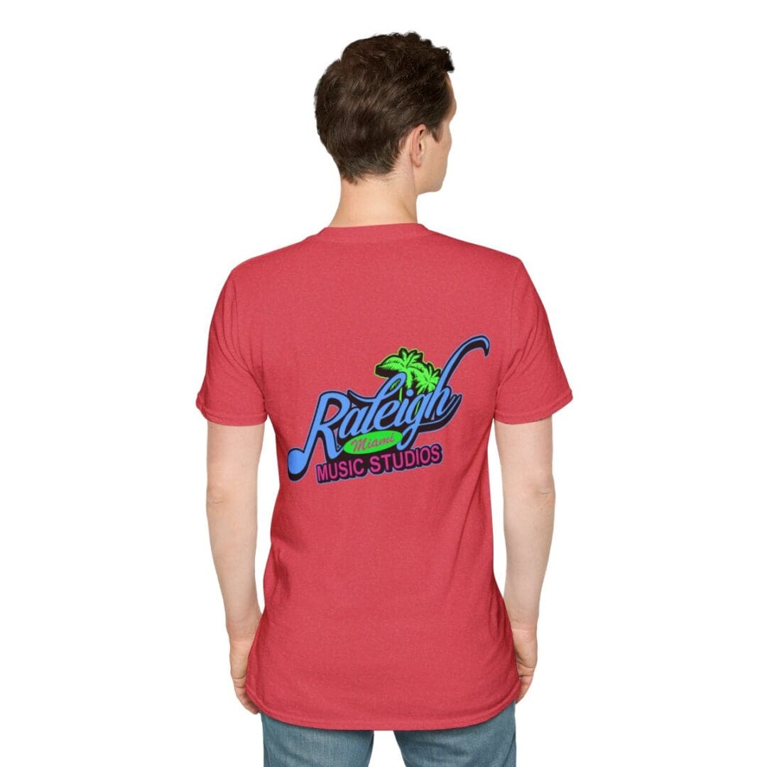 Red T-shirt, Raleigh Music Studios logo.