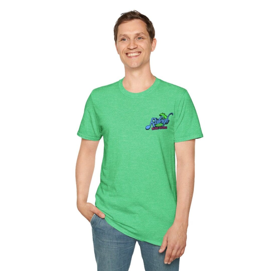 Man in green Raleigh Music Hall t-shirt.