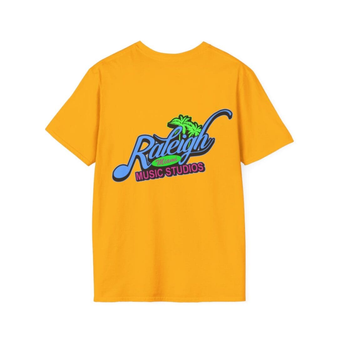 Here's an alt tag for the image: Raleigh Miami Music Studios t-shirt.