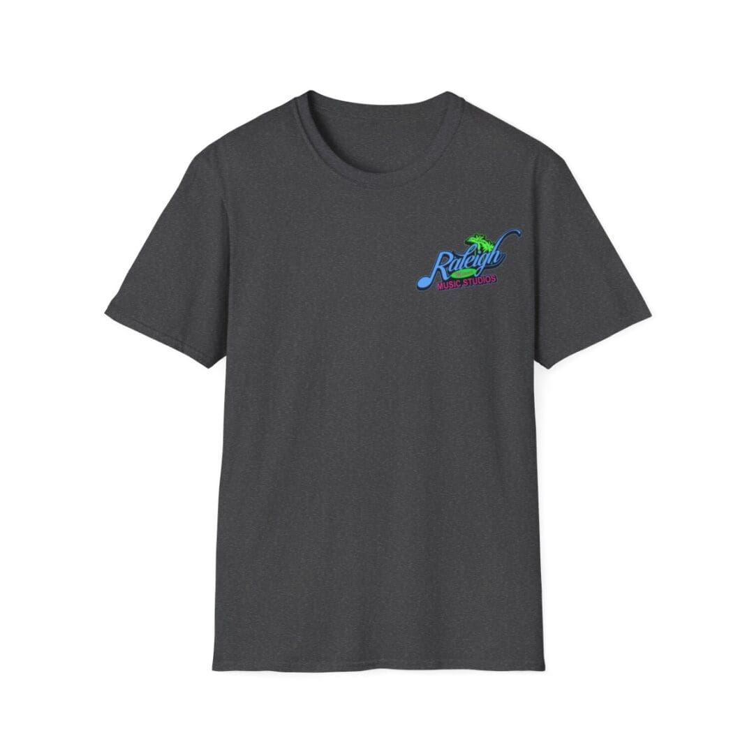 Dark grey t-shirt, Raleigh Music Studios logo.