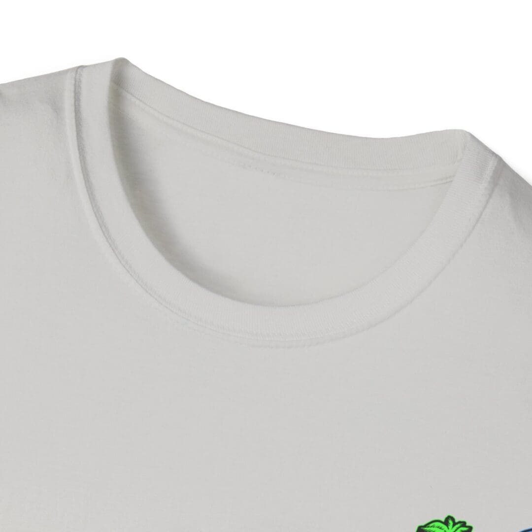 White crew neck t-shirt close-up.