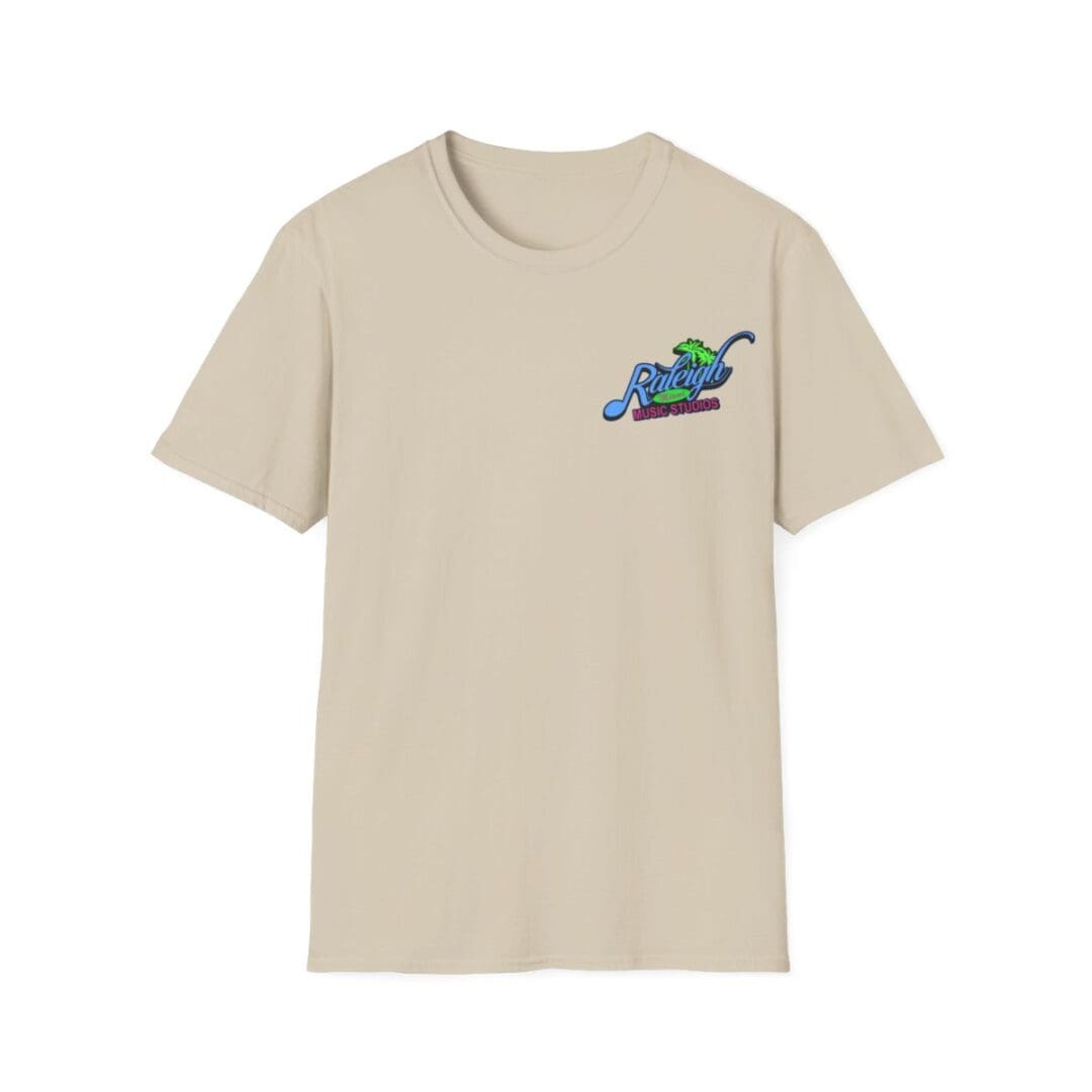 Beige t-shirt with Raleigh Music Studios logo.