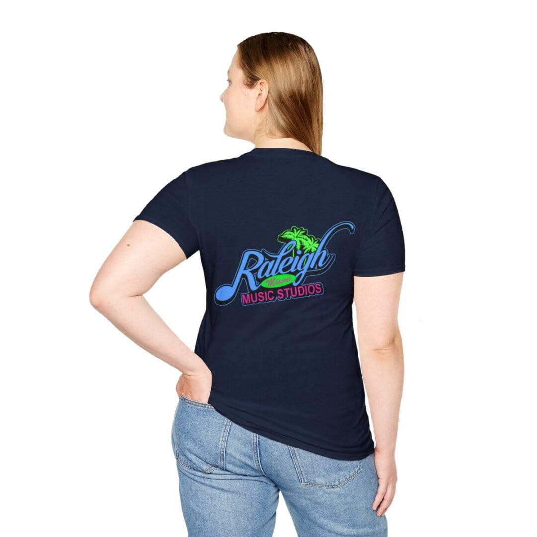 Here's an alt tag for the image: Raleigh Music Studios t-shirt back.