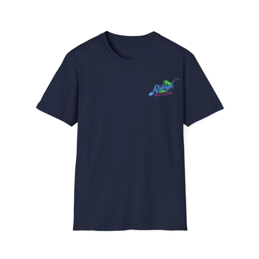 Navy blue Raleigh Music Studios t-shirt.