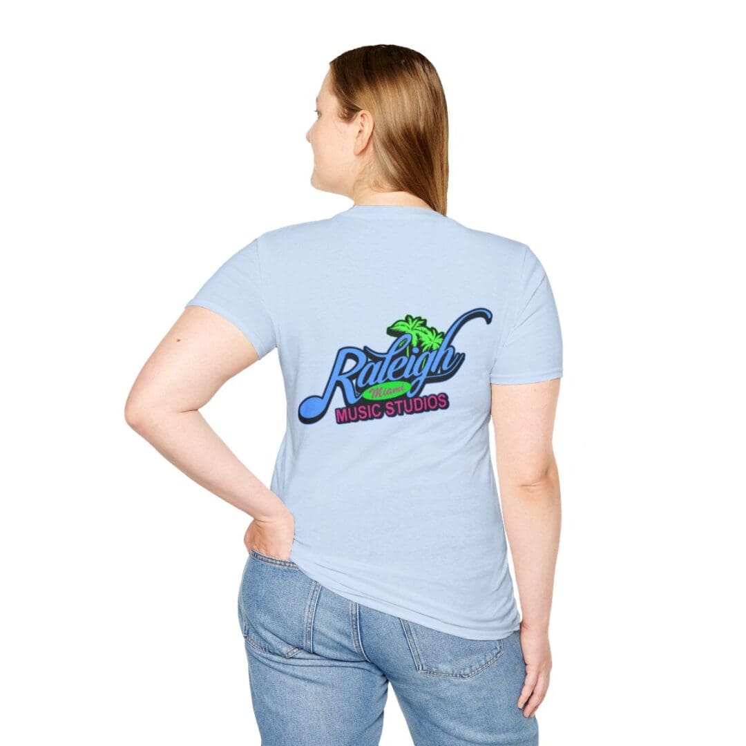 Raleigh Music Studios logo on light blue shirt.