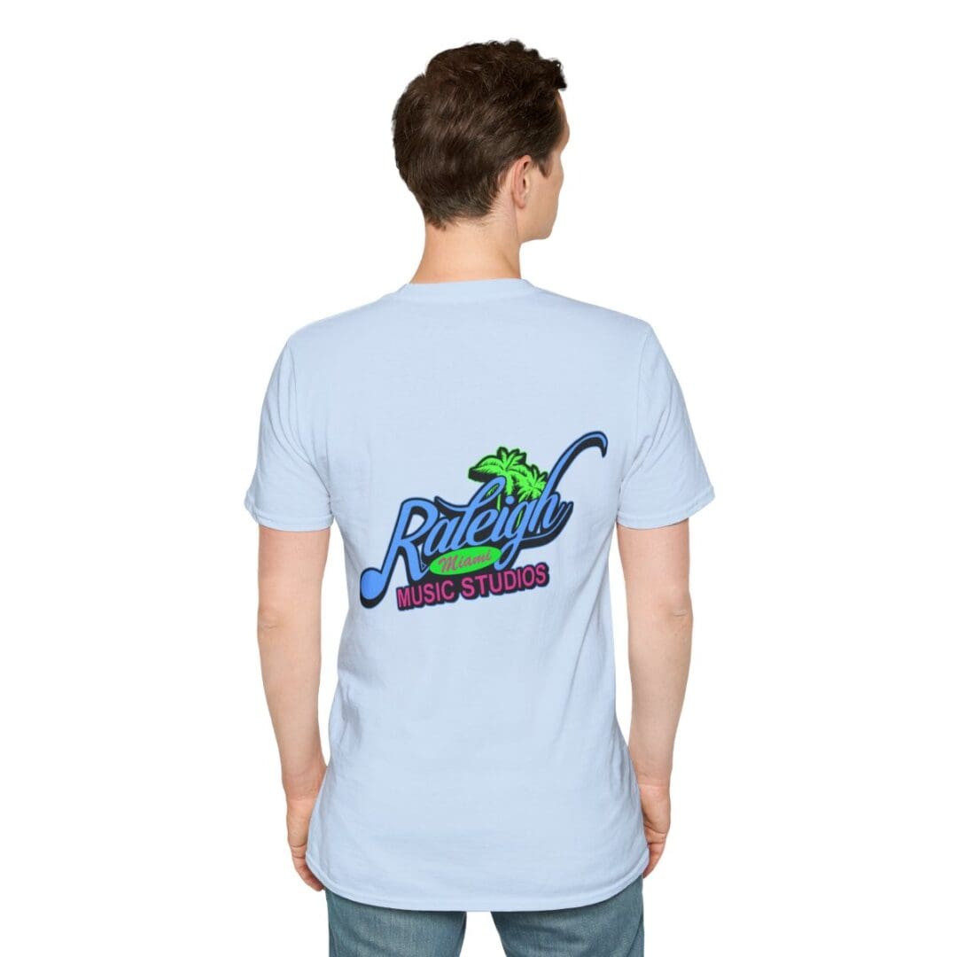 Raleigh Music Studios logo on light blue shirt.