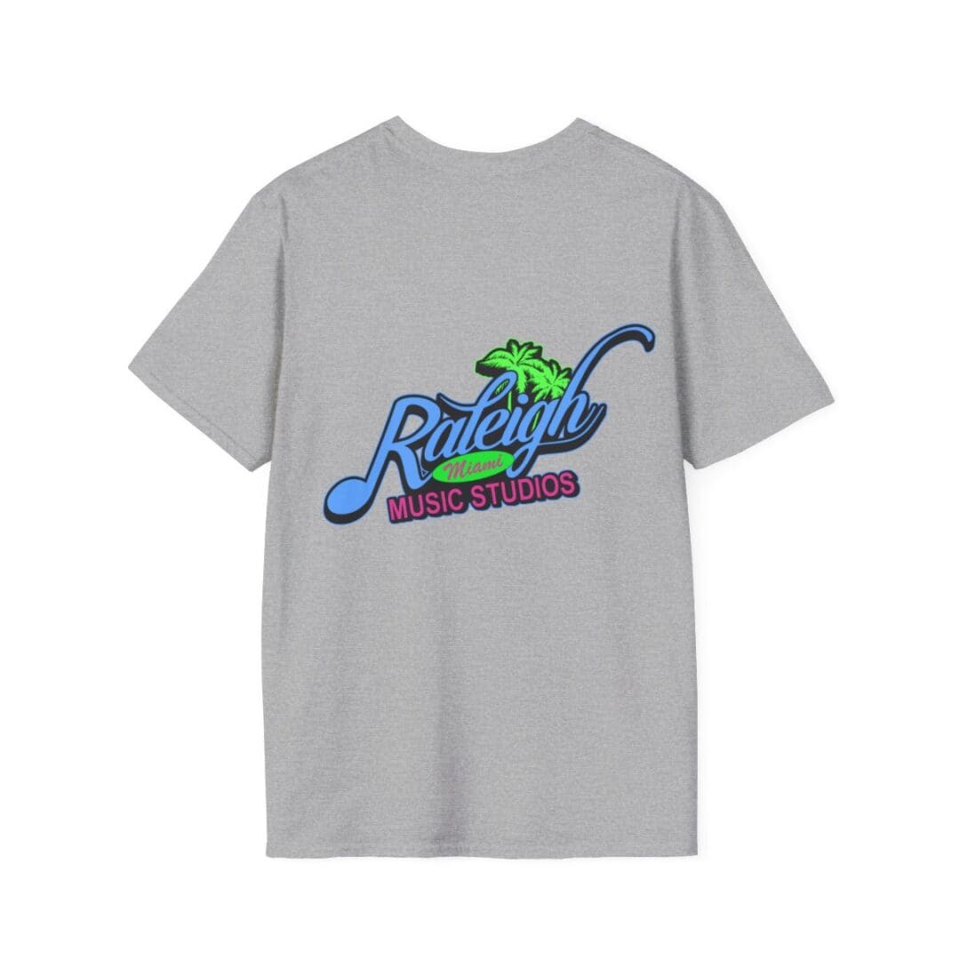 Here's an alt tag for the image: Raleigh Miami Music Studios T-shirt