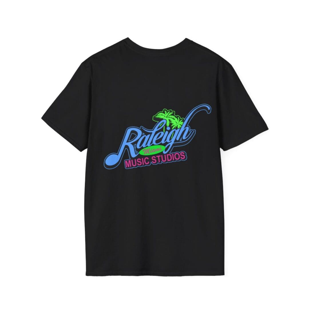 Black T-shirt, Raleigh Music Studios logo.
