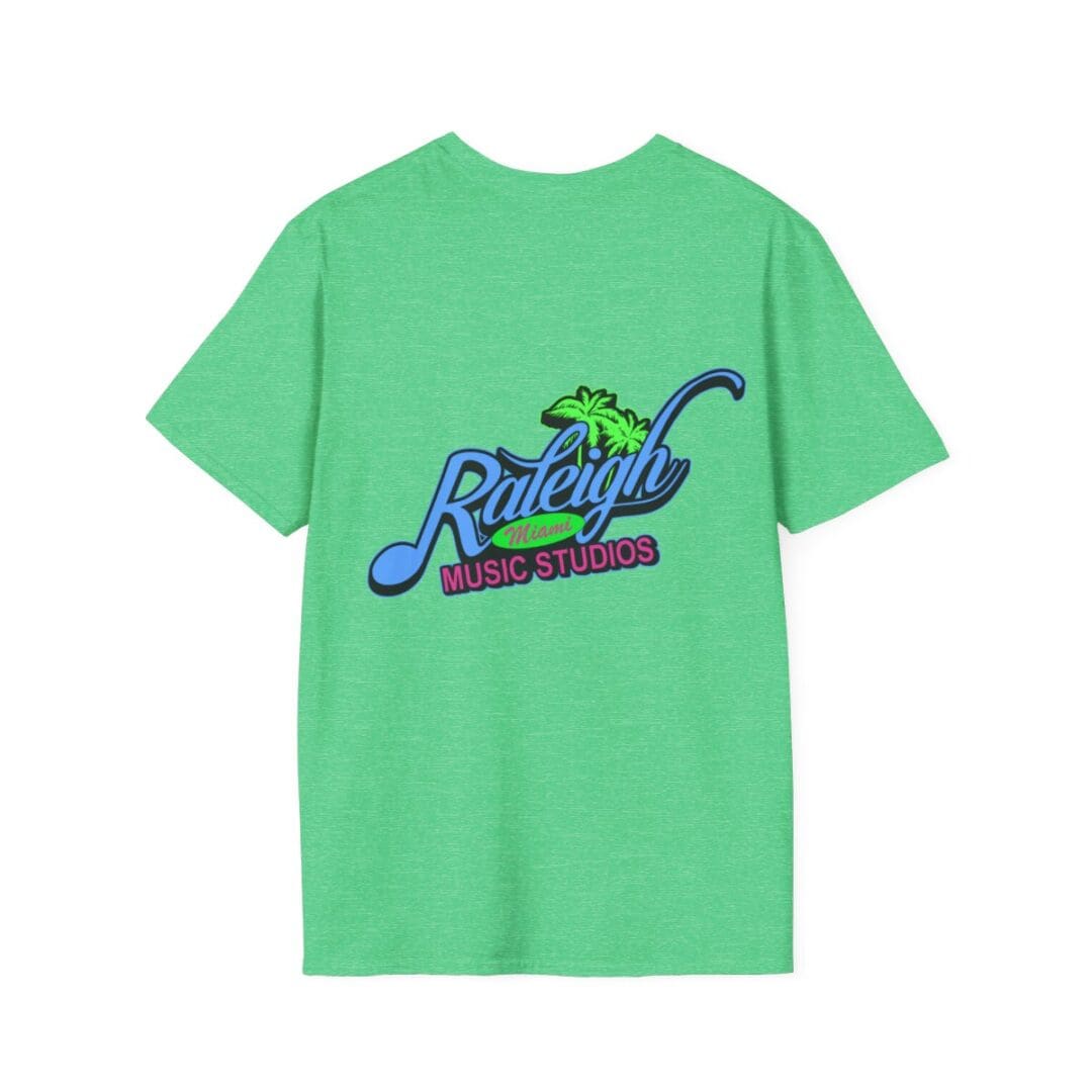 Green t-shirt, Raleigh Miami Music Studios.