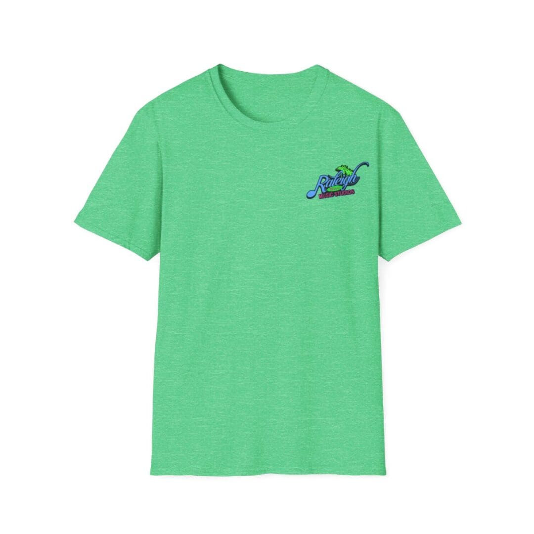 Green t-shirt with Raleigh Music Studios logo.