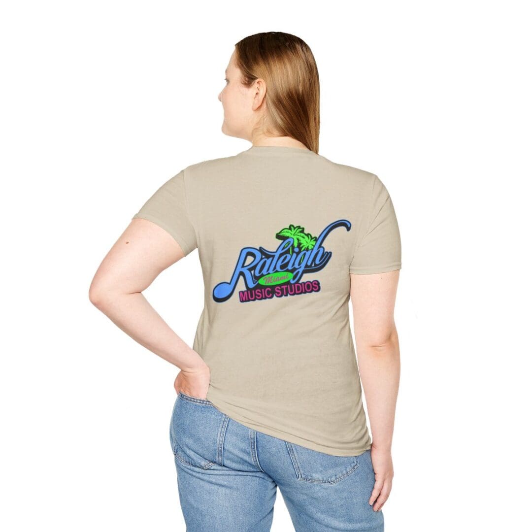 Beige shirt, Raleigh Music Studios logo.