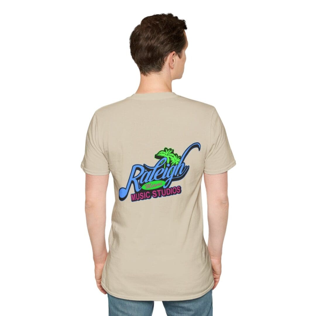 Beige shirt, Raleigh Music Studios logo.